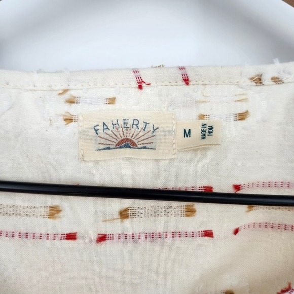 Faherty Sunburst Dobby Skyler Blouse Womens Medium Earthy Whimsy Dainty Tassel - Picture 5 of 10
